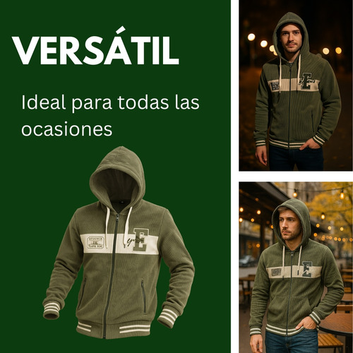 Campera Corderoy Con Capucha Bolsillo Cierre Universitaria