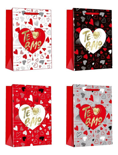 Set 12 Bolsas De Regalo Te Amo San Valentín Medianas 26x32cm