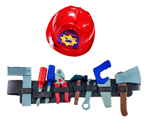Casco Bombero Cinturón Herramientas Juguete