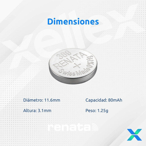 Imagen 2 de 8 de 5 X Pilas Renata 389 Sr1130w Original Suiza Blister Cerrado