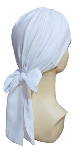 Turbante Oncológico Gorro Para Dama Quimio. De Algodón Banda Color Blanco Liso
