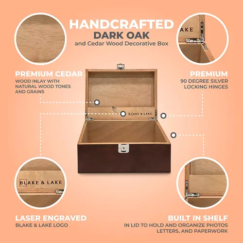 Blake & Lake Caja grande con tapa con bisagras, caja de almacenamiento de  madera con tapa, cajas decorativas de madera con tapas (roble oscuro)