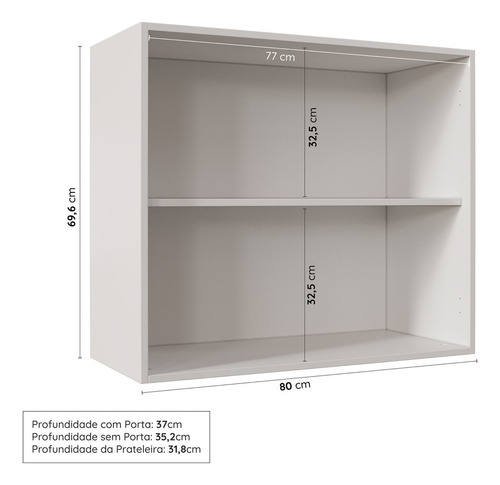 Armário Aéreo 2 Portas 80cm Com Porta De Vidro Arizona Wt
