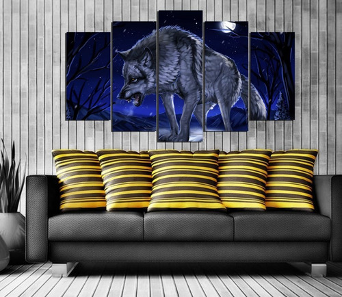 Cuadro 60x100cm Lobo Animales Luna Noche Wolf Wild
