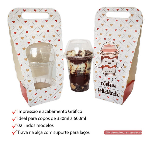 20 Caixas Para Copo Da Felicidade (330ml A 600ml) Com Berço