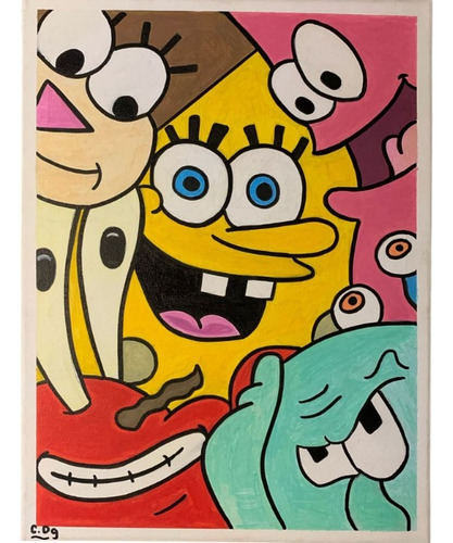 Pintura En Lienzo Bob Esponja Paisajes Dibujos Animados
