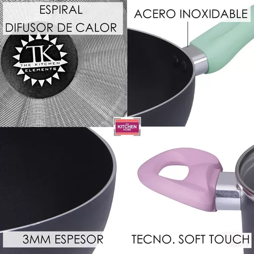 Cacerola Olla Aluminio 3mm 24cm Teflon C/asas Tapa Vidrio