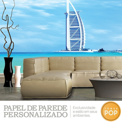 Papel De Parede Dubai Praia Prédios Cidades Mar Adesivo 2x2m