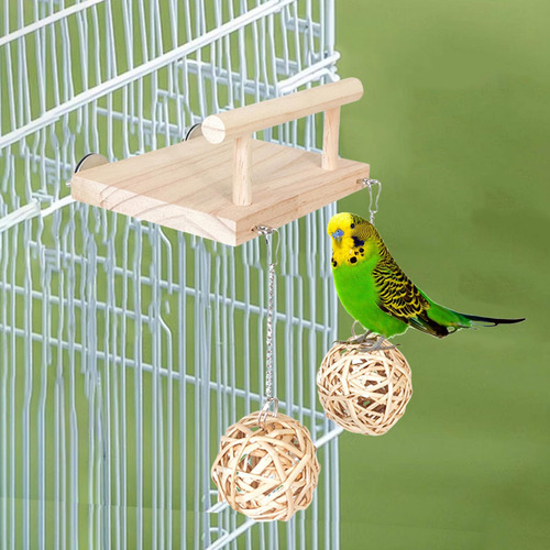 Percha De Madera Para Pájaros, Soporte Con Bola De Ratán