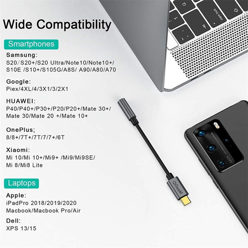 Xiaomi 9/8-Gris Samsung Galaxy S20/S10/S9 Note10 JSAUX Adaptateur USB C Jack 3.5mm Durable Adaptateur Type C Audio DAC Chipset Compatible avec Huawei P30/P20,Mate30/Mate20/Mate10 
