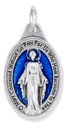 Medalla Dije Virgen Milagrosa Rosario 25mm Plata Envejecida