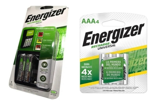 Combo Cargador Energizer Maxi + Baterias Recargables Aaa X4