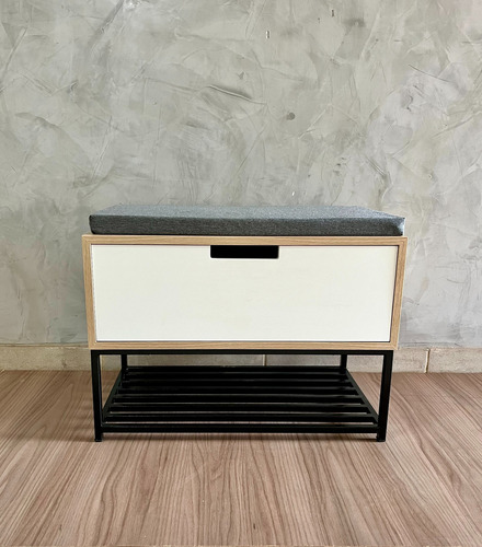 Banco Sapateira Com Porta Hall Entrada Industrial 70cm Cor Branco