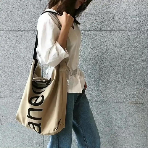 Cartera Bolso Mujer Grandes Tote Bag Lona Moda Diseño Color Beige Diseño De La Tela Lisa