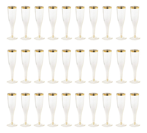 30 Tazas De Plástico Desechable Para Copas De Champán Oro