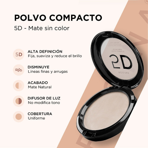 Imagen 2 de 5 de 5d | Polvo Compacto Mate Sin Color Regina