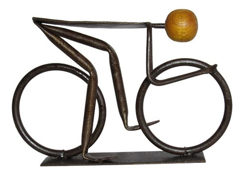 Estatueta Artesanal Ciclista Rústico Em Ferro