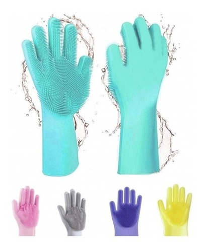 Guantes Multiusos Silicona Aqua Cepillo Lavar Loza Baño Aseo