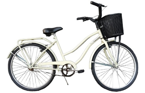 Bicicleta Paseo Femenina Rod 26 Playera Beige Canasto Porta