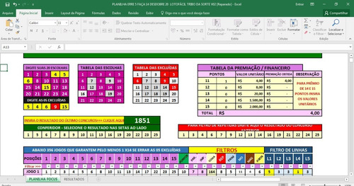 Planilha Lotofácil Erre 5 Acerte 14 Pontos