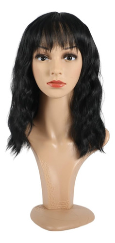 Black Wigs With Bangs For Women 14 Inches Synthetic Curly Bo