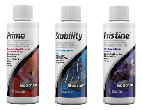 Combo Prime Stability Pristine 100ml Cambio Agua Acuario 