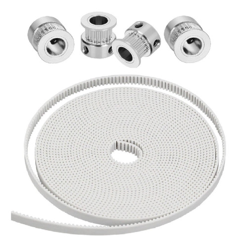 4 Polias Gt2 20d F8mm + 4 Metros Correia 6mm Alma Aço Branca