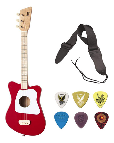 Loog Mini Guitarra Para Niño (rojo) Correa Gsa10bk (negro) 6