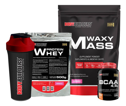 Waxy Mass 3kg Morango Whey Protein Morango Bcaa Coqueteleira