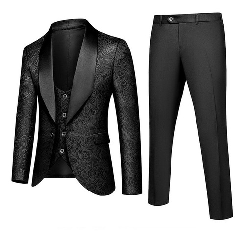 Terno Traje Hombre Novio Gala 3 Piezas Bordado Chaleco T01