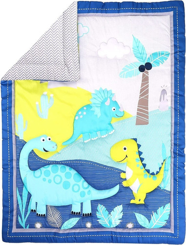 Juego Ropa De Cama Dinosaurios Dibujos Animados Estándar Color Azul