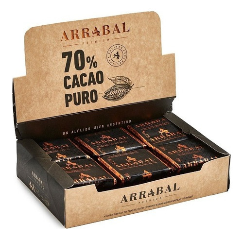 Alfajor Arrabal Chocolate 70% Cacao Caja X 12 U Premium