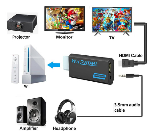 Adaptador Conversor Nintendo Wii Hdmi 2.0 Audio Y Video