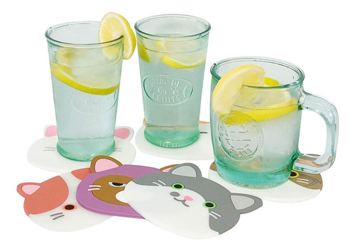 Wrapables Posavasos De Silicona Con Diseño De Gato Para Vaso