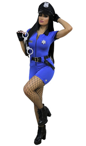 Fantasia Feminina Policial Macaquinho Azul 