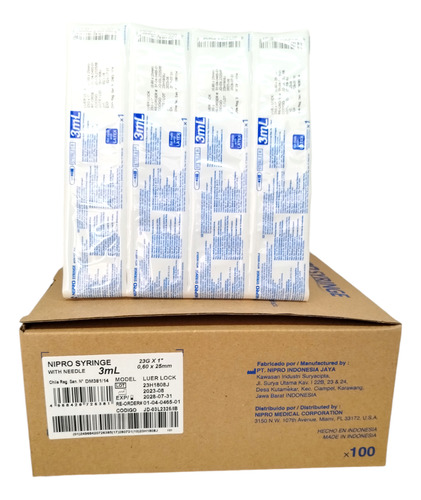 Jeringa C/ Aguja 3 Ml 23g X 1 Caja De 100 Unidades
