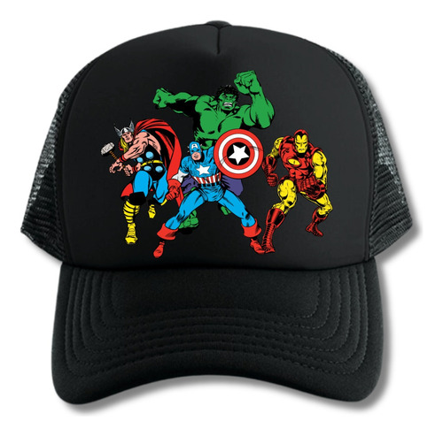 Gorra Trucker The Avengers Retro Vengadores Geek Black Heroe