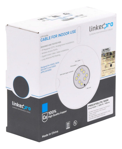 Cable Utp 100% Cobre 100m 24awg Gris Interior 5e Linkedpro
