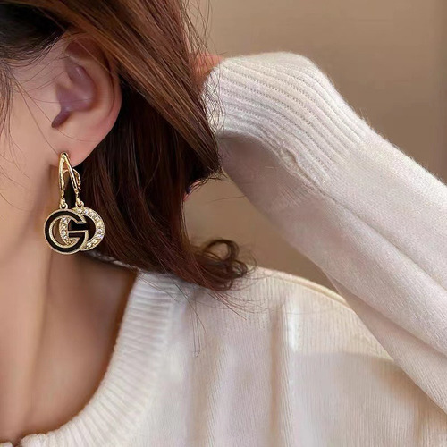 Aretes Pendientes Colgantes De Letra G Con Piedras Preciosas