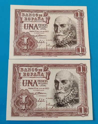 Antiguo Billete De 1 Peseta De 1953 Serie W, Consecutivos.