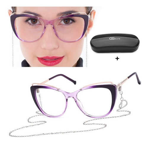 Armação Oculos Ogrife Og 541-c Feminino Com Lente Sem Grau