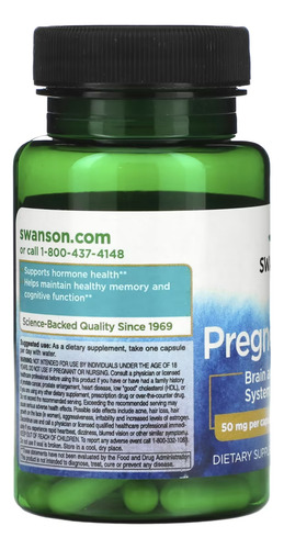 Swanson Pregnenolona Alta Potencia 50mg X 60 Caps Importado Sin Sabor