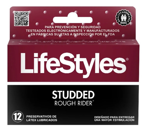 12 Condones Preservativos Lifestyles Studded Rough Rider