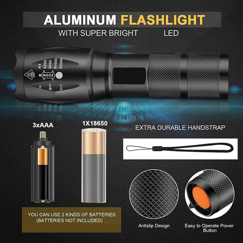 Paquete 4 Linternas Tácticas Led Brillantes, 5 Modos, Imperm