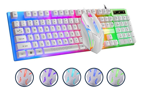 Teclado Y Mouse Gamer Blanco Retroiluminado C/ Luces Led Rgb