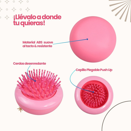 Cepillo Desenredante Para Maquillaje De Bolsillo Diseño Mini Rosa