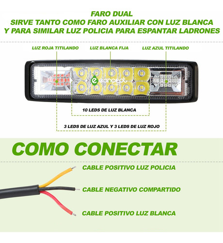 Barra Led Auxiliar 50w Con Efecto Policial X 2 + Luz Blanco