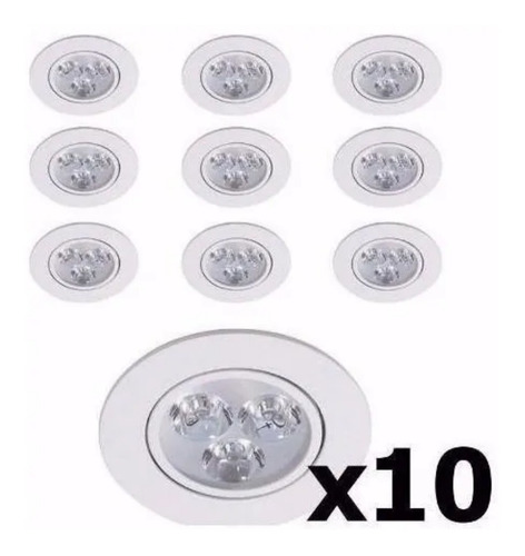 Kit 10 Spot Dicroica Super Led Redondo Embutir Sanca 3w