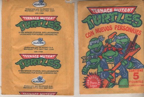 2 Sobres Figuritas Tortugas Ninjas - Aladino Llenos  Año 92