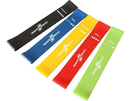 Bandas Planas Set X 5 Sportfitness Elásticas Cerradas Gym Color Verde-Rojo-Azul-Negro-Amarillo